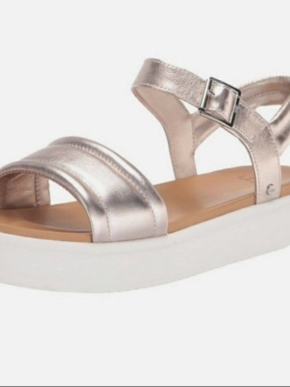 UGG Zayne Ankle Strap Sandals Leather Platforms Rose Gold Metallic Size 9 NEW